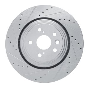 Lexus RX350h Brake Rotor (1) - Front Left - R1 Concepts - Drilled & Slotted - Silver - `20-`25